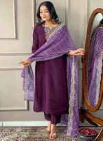 Viscose Purple Casual Wear Embroidery Work Readymade Straight Suit